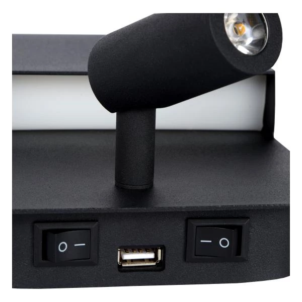 Lucide BOXER - Bedside lamp / Wall light - LED - 3000K - With USB charging point - Black - detail 3